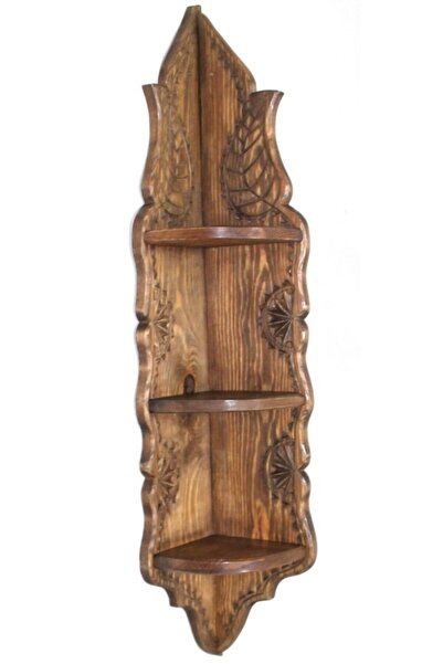 Otantik Çarşı Otantik Çarşı Ahşap El Oyması Köşe Raf 85x15x15 cm.