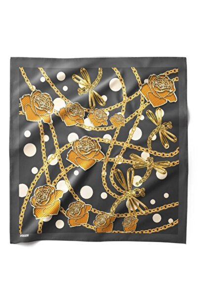 HAWWA وشاح باندانا منقوش بسلسلة الورد الذهبية