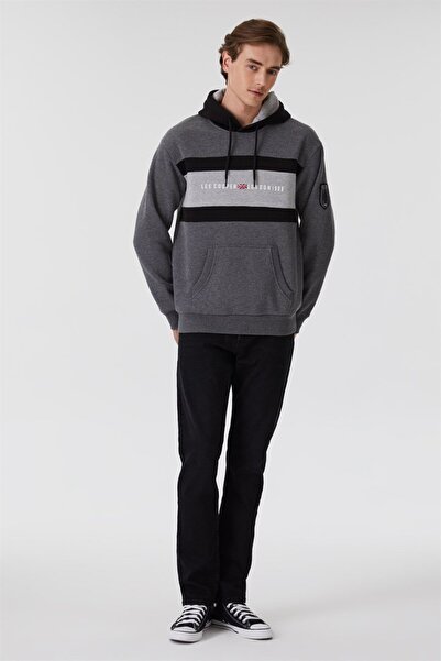 Lee Cooper Ember Erkek Kapüşonlu Sweatshirt Antrasit Melanj