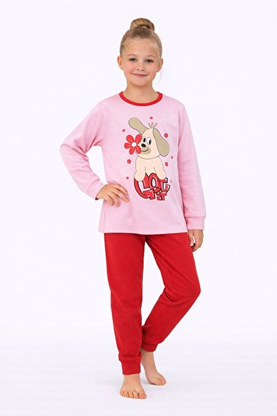 RAPAPA Girl's Cotton Long-Sleeved Dog Printed Pajamas 8408 F