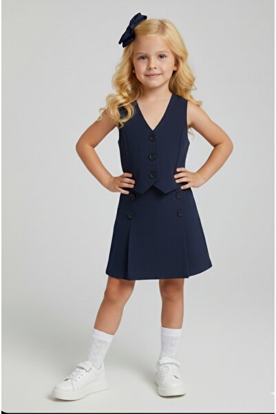 Dmb Κοριτσίστικο σετ με λινό γιλέκο με κουμπιά και επένδυση, ελαστική μέση κα...