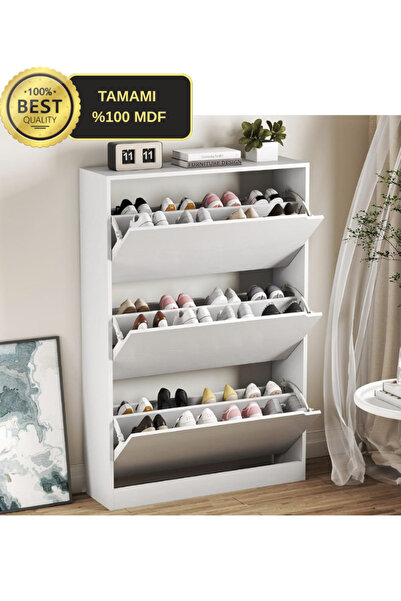 Lapiri MDF 3 Çekmeceli Ayakkabı Dolabı Gizli Ahşap Ayakkabılık Giriş Holü İçi...