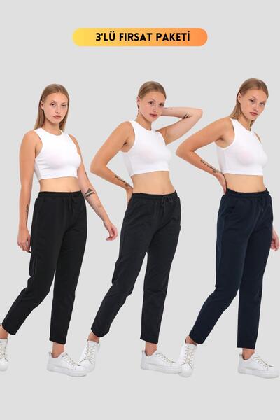 mmetalic Pantaloni de sport clasici cu buzunare pentru femei, 3 piese, albast...