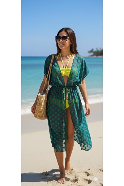 valerio Green Polka Dot Sleeveless Pareo-Short Model