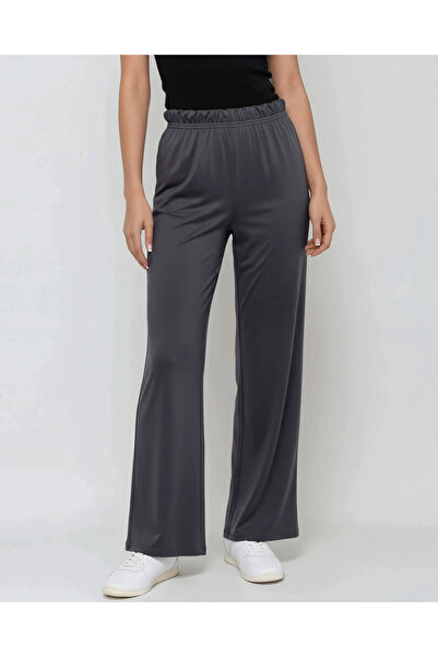 Hiccup Modal Textured Elastic Waist Straight Leg Trousers Berşan Collection