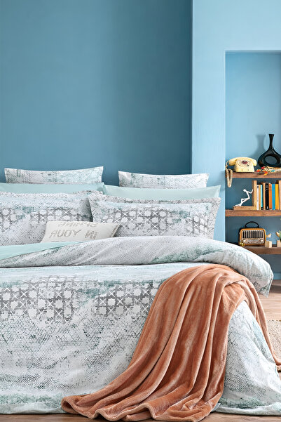 İQON طقم غطاء لحاف مرن مزدوج من TERRACOTA - مع ملاءات