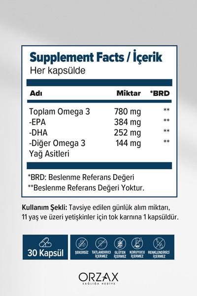 Ocean Orzax Plus 1200mg Omega 3 Saf Balık Yağı 30 Kapsül