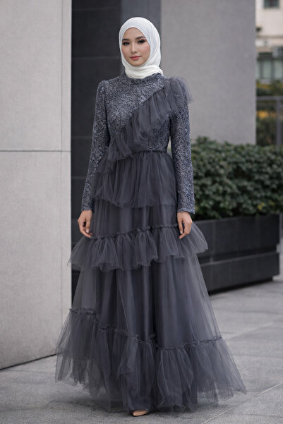 Hennin Жіноче вечірнє плаття з тюлем і воланами