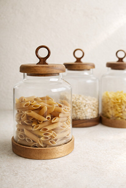 Bohemian 1100 ml Acacia Lid Ring Glass Jar (Single)