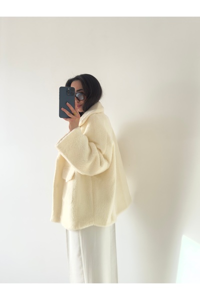 Hotfashion Ekru Cep Detaylı Astarlı Kürk