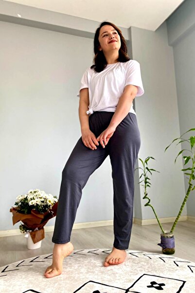 VİP BERA TEKSTİL Unısex Antrasit Düz Renk Penye Pijama Altı