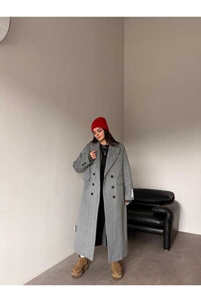 Bade Butik Palton gri cu buzunare de calitate premium