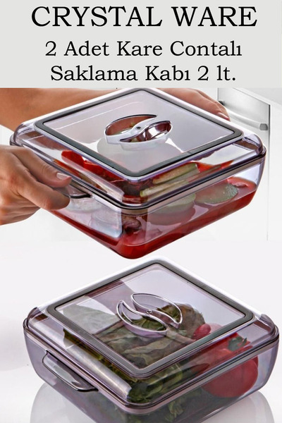 Crystal Ware 2 Adet Kare Contalı Saklama Kabı 2 Lt Antrasit F311