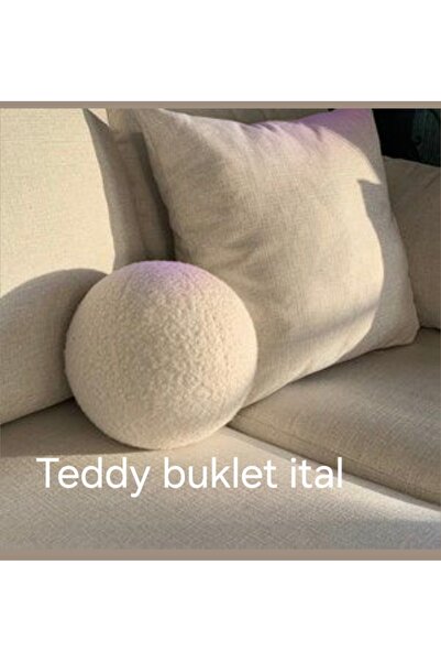 oiphome Teddy buklet Yastık Ekru Top Şeklinde 30x30 cm
