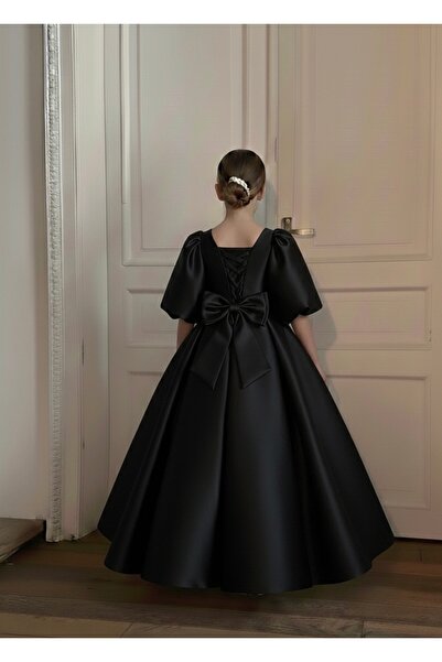 Asel Kids Дългоръкавна рокля с балонни ръкави и панделка за момичета, семпла ...