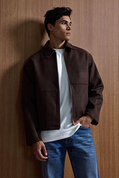 ablukaonline Men's Relax Fit Premium Cashmere Jacket Coat Brown