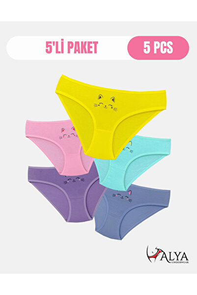 ALYA UNDERWEAR Smiling Cat Printed Cotton Girls' Panties, Slip Panties