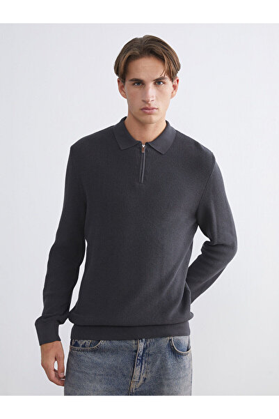 LC Waikiki Nevavm Farkıyla Xside Anthracite Knitwear Plain Polo Collar Men's ...
