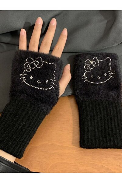 Choice قفازات شتوية دافئة للنساء من سانريو هيلو كيتي، سوداء اللون، نصف أصبع، ...