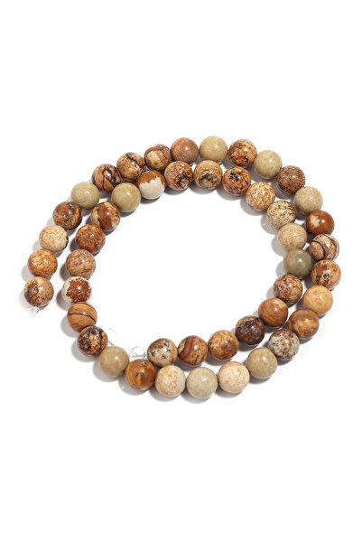 Choice 48 خرزة دائرية من حجر اليشب الطبيعي، مقاس 8 مم تقريبًا، خيط بطول 15 بو...