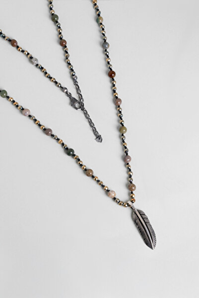 So CHIC... Hint Akik Taşlı Kartal Tüyü Figürlü Gümüş Kolye