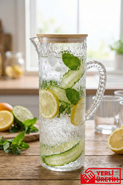 GUGGA Crysta 1.5 L Akrilik Plastik Sürahi – Vakumlu Bambu Kapaklı, Şeffaf Des...