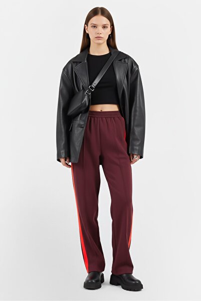 Lacoste Women Regular Fit Side Tape Seamed Track Pants, Maroon