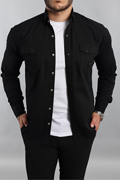 YXC Fekete Slim Fit férfi farmer ing