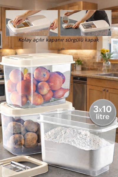 Nesto Home 3-Piece Multi-Purpose 10 Lt Food & Pulses Storage Container with S...