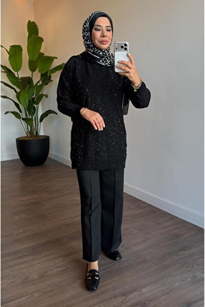 Mahhar Simli ve Pullu Tunik - Siyah