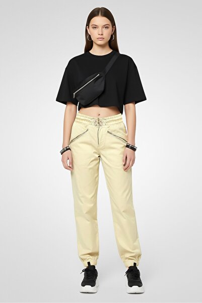 Diesel Women Regular Fit High Waist Plain Straight Leg, Beige