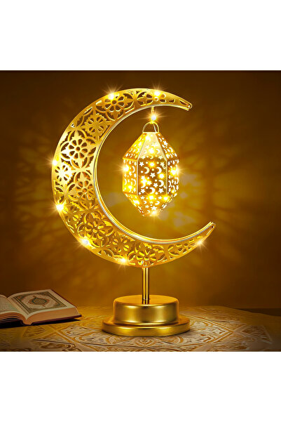Yoawllty أضواء رمضان، مصباح طاولة على شكل هلال - مصباح معلق بإطار معدني لغرفة...