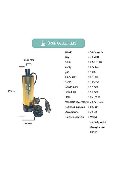 Kemos Kızılırmak Çakmaklık Girişli 12 Volt Mazot Ve Sıvı Aktarma Pompası