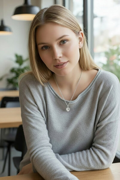İNİTİUM Xuping Stainless Steel Zircon Stone Silver Necklace