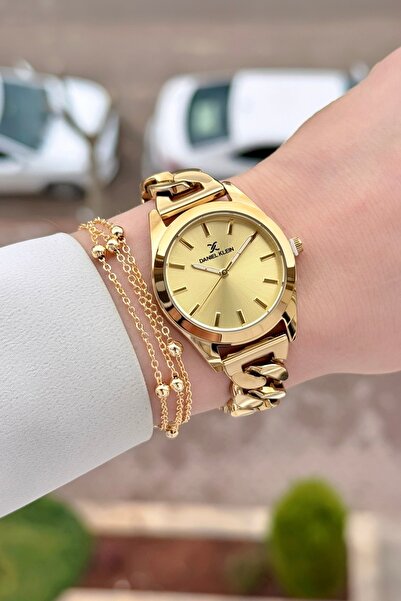 Daniel Klein ساعة يد نسائية بسوار قابل للتعديل باللون الأصفر وسوار Dkgnct126