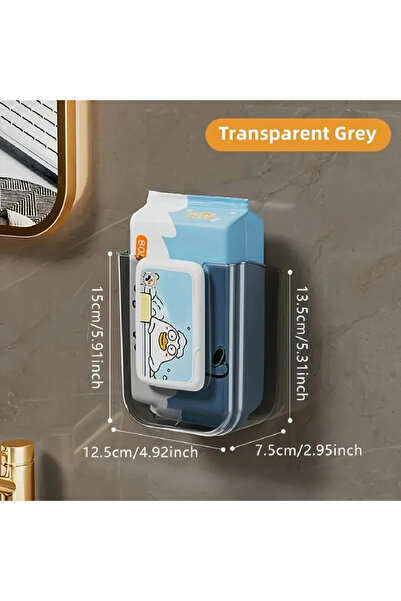 Choice صندوق تخزين مناديل مبللة رمادي شفاف شائع الاستخدام للحمام، غير مثقب، ي...