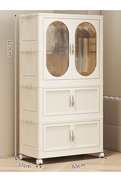 Generic صناديق تخزين الملابس القابلة للتكديس مع قضيب تعليق وأبواب قابلة للطي