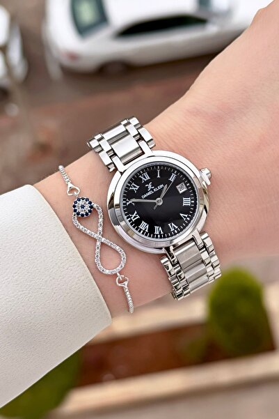 Daniel Klein ساعة يد نسائية بقطر 30.5 ملم مع سوار أسود وحزام رمادي اللون قابل...