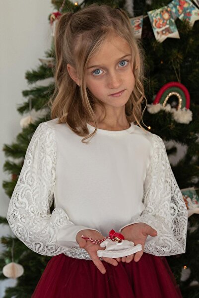 Breeze Тениска с дълъг ръкав и дантела за момиче 8-12 години - екрю