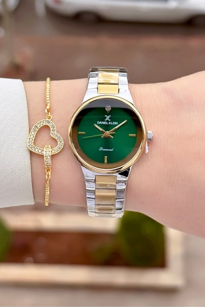 Daniel Klein Pırlantalı Kadranı Yeşil Kordonu Sarı Silver Renk 24 Ay Garantil...