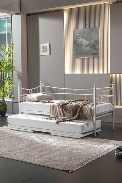 Unimet Daily Yavrulu Metal Karyola Daybed - Çift Kişilik Olabilen Yatak Dahil...
