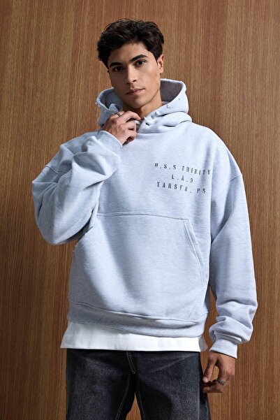 ablukaonline Hanorac urban pentru bărbați, cu text, cu imprimeu gramaj, gri