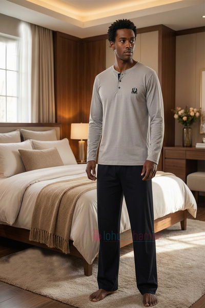 lohusahamile Gray Plus Size Men's Father Pajama Set