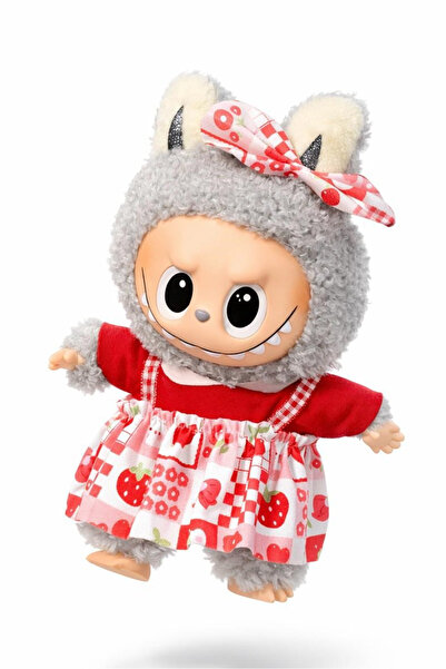 OEM Плюшена играчка ключодържател - тип Лабубу - 15 см - облечена в цветна ро...