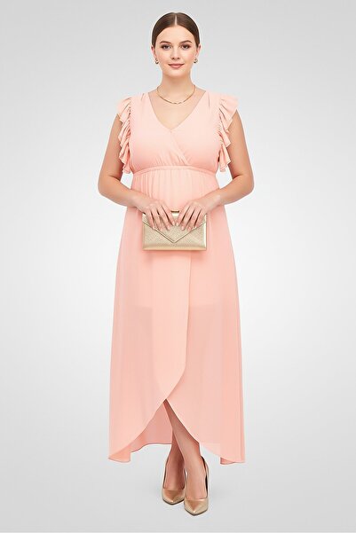 TWINSET Women Plain Ruffle Sleeve Maxi Dress, Pink