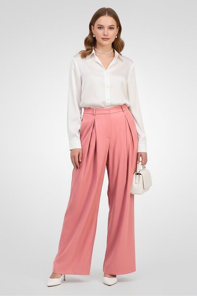 Gant Women Regular Fit Pleated High Rise Wide Leg Pants, Terracotta Pink