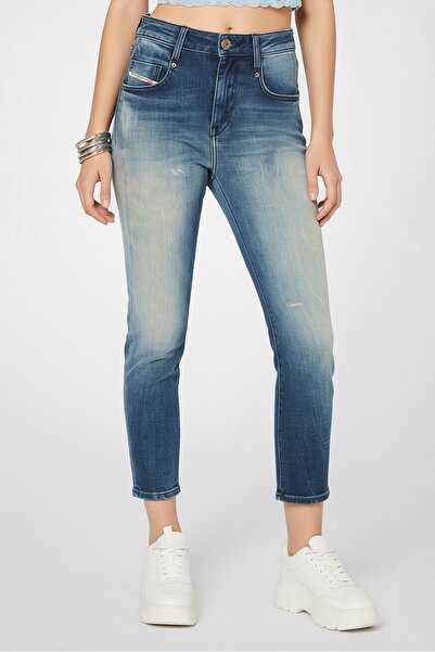 Diesel Women Regular Fit Mid Waist Stretch Washed Denim Jeans, Blue