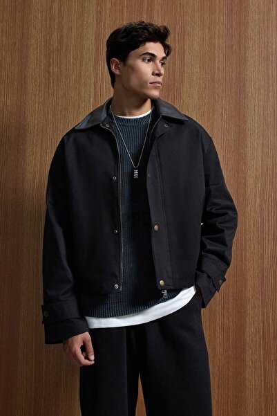 ablukaonline Men's relax fit contrast collar jacket black