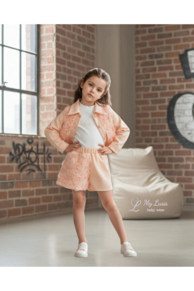 My Lusa Baby طقم بناتي من بينجول مكون من 3 قطع بتفاصيل وردية – جاكيت، قميص قط...