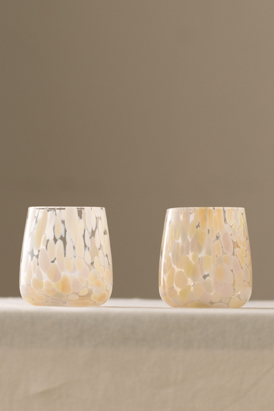 Rakle Spotted Handmade Self-Colored Set of 2 Water Glasses Beige-Cream 330 Cc